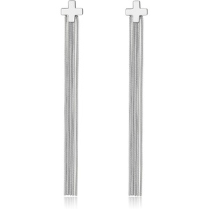 image:imageStainless Steel Cross Long Tassel Dangle Earrings for Women Fashion 14K Gold Plated Hypoallergenic Statement Jewelry GiftSilver