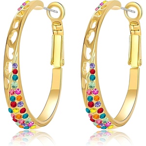 image:imageStunning Austrian Crystal Hollow Hoop Earrings for Women Fashion 14K Gold Plated Hypoallergenic Jewelry GiftMulticolor Crystal Goldtone