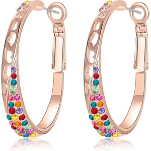 image:imageStunning Austrian Crystal Hollow Hoop Earrings for Women Fashion 14K Gold Plated Hypoallergenic Jewelry GiftMulticolor Crystal Rose Goldtone