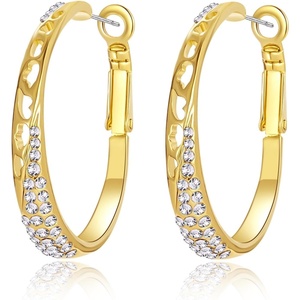 image:imageStunning Austrian Crystal Hollow Hoop Earrings for Women Fashion 14K Gold Plated Hypoallergenic Jewelry GiftWhite CrystalGoldtone
