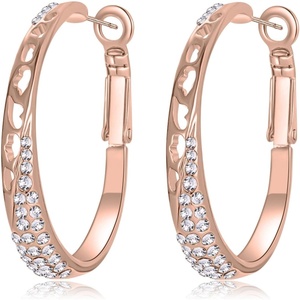 image:imageStunning Austrian Crystal Hollow Hoop Earrings for Women Fashion 14K Gold Plated Hypoallergenic Jewelry GiftWhite CrystalRose Goldtone