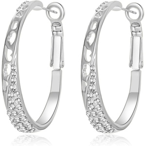 image:imageStunning Austrian Crystal Hollow Hoop Earrings for Women Fashion 14K Gold Plated Hypoallergenic Jewelry GiftWhite CrystalSilvertone