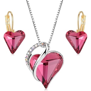 image:imageTrendy Austrian Crystal Heart Drop Leverback Earrings and Pendant Necklace for Women 14K Rose Gold Plated Hypoallergenic Jewelry Gifts