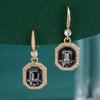 image:imageAustrian Crystal Octagon Dangle Hook Earrings for Women  14K gold plated brassgeometric crystalshining halogift boxBlack Crystal