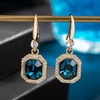 image:imageAustrian Crystal Octagon Dangle Hook Earrings for Women  14K gold plated brassgeometric crystalshining halogift boxDark Blue