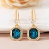 image:imageAustrian Crystal Octagon Dangle Hook Earrings for Women  14K gold plated brassgeometric crystalshining halogift boxDark Blue