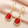 image:imageAustrian Crystal Octagon Dangle Hook Earrings for Women  14K gold plated brassgeometric crystalshining halogift boxRed