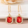 image:imageAustrian Crystal Octagon Dangle Hook Earrings for Women  14K gold plated brassgeometric crystalshining halogift boxRed