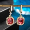image:imageAustrian Crystal Octagon Dangle Hook Earrings for Women  14K gold plated brassgeometric crystalshining halogift boxRose Pink