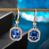 image:imageAustrian Crystal Octagon Dangle Hook Earrings for Women  14K gold plated brassgeometric crystalshining halogift boxSapphire
