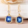 image:imageAustrian Crystal Octagon Dangle Hook Earrings for Women  14K gold plated brassgeometric crystalshining halogift boxSapphire