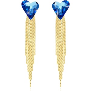 image:imageAustrian Crystal Heart Dangle Earrings Gold Tassel Earrings for Women 14K Gold Plated Hypoallergenic Trendy Jewelry GiftBermuda Blue