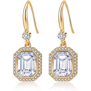 image:imageAustrian Crystal Octagon Dangle Hook Earrings for Women  14K gold plated brassgeometric crystalshining halogift boxClear White