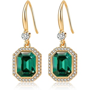 image:imageAustrian Crystal Octagon Dangle Hook Earrings for Women  14K gold plated brassgeometric crystalshining halogift boxEmerald