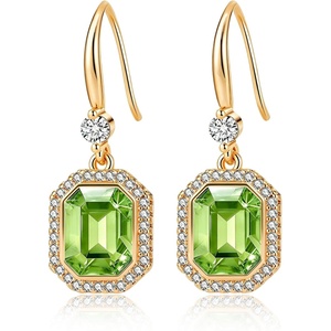 image:imageAustrian Crystal Octagon Dangle Hook Earrings for Women  14K gold plated brassgeometric crystalshining halogift boxFern Green