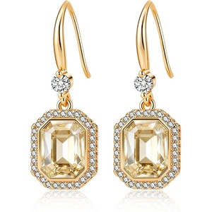 image:imageAustrian Crystal Octagon Dangle Hook Earrings for Women  14K gold plated brassgeometric crystalshining halogift boxLight Topaz