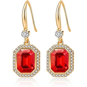 image:imageAustrian Crystal Octagon Dangle Hook Earrings for Women  14K gold plated brassgeometric crystalshining halogift boxRed
