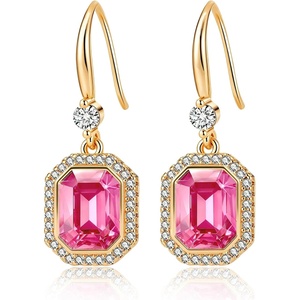 image:imageAustrian Crystal Octagon Dangle Hook Earrings for Women  14K gold plated brassgeometric crystalshining halogift boxRose Pink