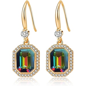 image:imageAustrian Crystal Octagon Dangle Hook Earrings for Women  14K gold plated brassgeometric crystalshining halogift boxVitrail Medium