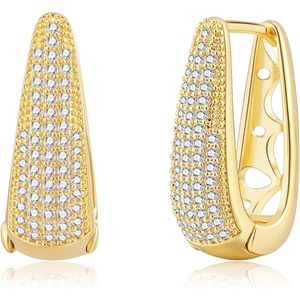 image:imageAustrian Crystal Oval Hoop Earrings for Women Hinged Hoop 14K Gold Plated Hypoallergenic Statement Jewelry GiftGold