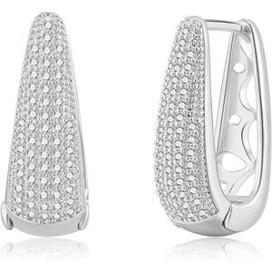 image:imageAustrian Crystal Oval Hoop Earrings for Women Hinged Hoop 14K Gold Plated Hypoallergenic Statement Jewelry GiftSilver
