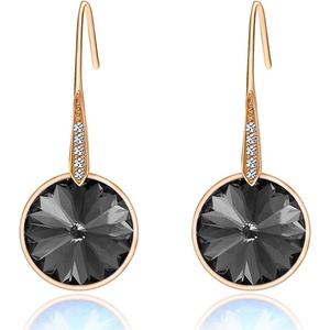 image:imageAustrian Crystal Round Drop Dangle Earrings for Women 14K Gold Plated Hypoallergenic JewelryGreyBlack