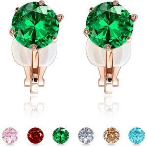 image:imageEVEVIC Round Austrian Crystal Clip On Earrings for Women  14K Gold PlatedSilicone Comfort PadBrighten Up Daily OutfitsGift Box IncludedEmeraldGoldtone