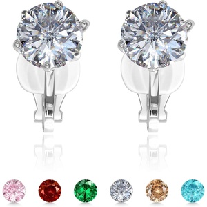 image:imageEVEVIC Round Austrian Crystal Clip On Earrings for Women  14K Gold PlatedSilicone Comfort PadBrighten Up Daily OutfitsGift Box IncludedWhite ClearSilvertone