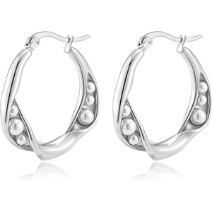 image:imagePearl Hoop Earrings for Women Pearl Earrings with Twisted 14K Gold Plated Hoops Hypoallergenic Elegant Jewelry Wedding Anniversary Birthday Christmas GiftSilver