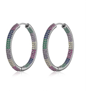 image:imageSparkly Austrian Crystal Hinged Hoop Earrings for Women 14K Gold Plated Hypoallergenic Jewelry Gifts for WomenColorful Crystals Blacktone