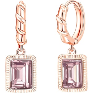 image:imageTrendy Austrian Crystal Rectangle Drop Leverback Earrings for Women 14k White Gold Plated Huggie Earring Hypoallergenic Jewelry GiftAntique Pink  Goldtone
