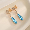 image:imageAustrian Crystal Teardrop Earrings Flower Dangle Earrings for Women 14K Gold Plated Drop Stud Earrings Hypoallergenic JewelryAquamarine