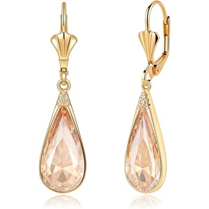 image:imageEVEVIC Teardrop Austrian Crystal Leverback Dangle Drop Earrings for Women  14K Gold PlatedClassic Teardrop EleganceLeverback for Easy Secure WearGift Box Included Brighten Up Daily and Party LooksLight Topaz