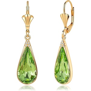 image:imageEVEVIC Teardrop Austrian Crystal Leverback Dangle Drop Earrings for Women  14K Gold PlatedClassic Teardrop EleganceLeverback for Easy Secure WearGift Box Included Brighten Up Daily and Party LooksFern Green