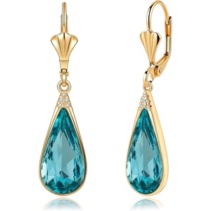 image:imageEVEVIC Teardrop Austrian Crystal Leverback Dangle Drop Earrings for Women  14K Gold PlatedClassic Teardrop EleganceLeverback for Easy Secure WearGift Box Included Brighten Up Daily and Party LooksAquamarine