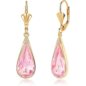 image:imageEVEVIC Teardrop Austrian Crystal Leverback Dangle Drop Earrings for Women  14K Gold PlatedClassic Teardrop EleganceLeverback for Easy Secure WearGift Box Included Brighten Up Daily and Party LooksPink