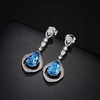 image:imageEVEVIC Trendy Austrian Crystal Teardrop Halo Hollow Drop Earrings for Women 14K Gold Plated Dangle Earring Hypoallergenic Jewelry GiftDark Blue