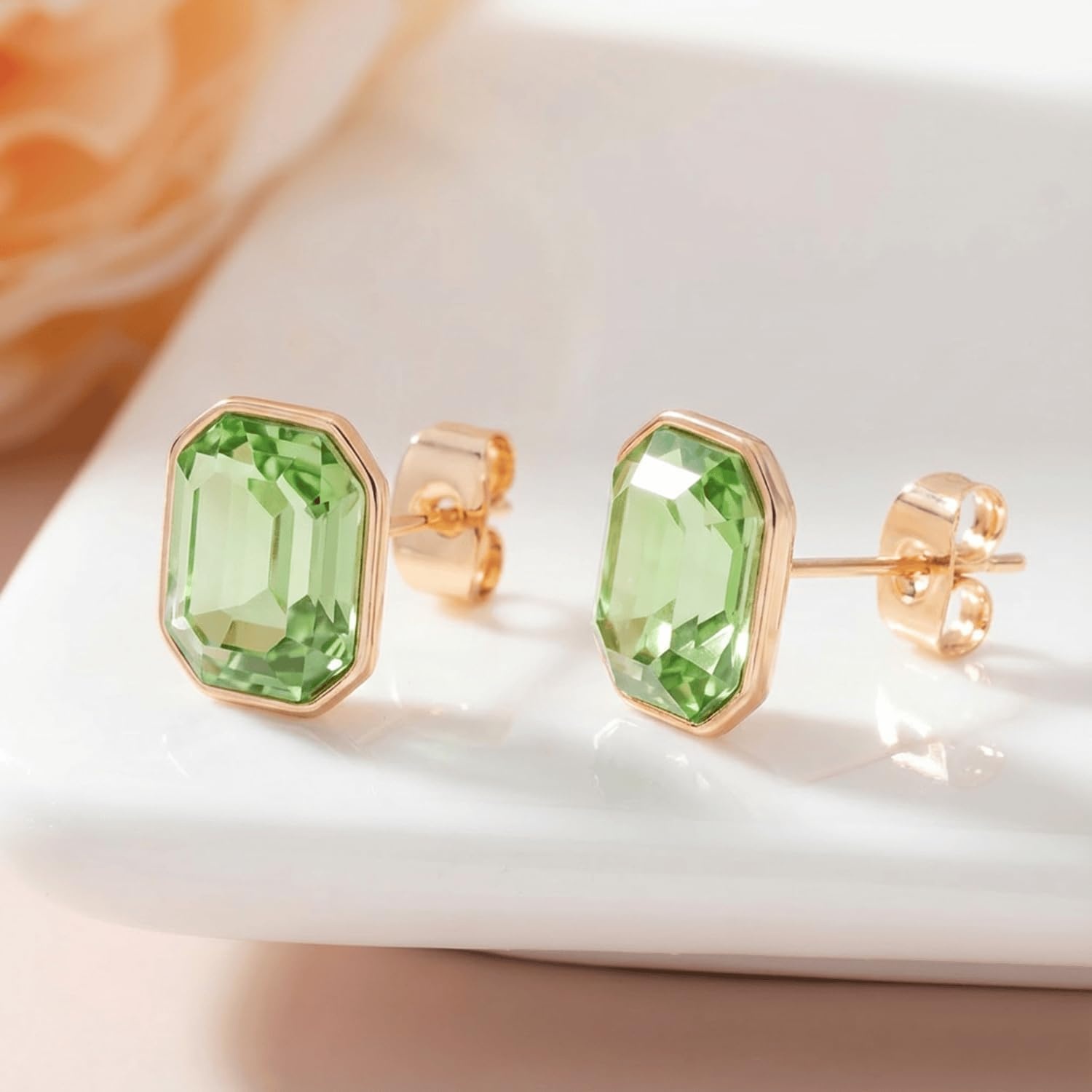 image:imageOctagon Austrian Crystal Dainty Stud Earrings for Women  14K Gold PlatedHypoallergenic S925 Sterling Silver PostBrilliant Octagon CutMinimalist Design for Daily LooksFern Green