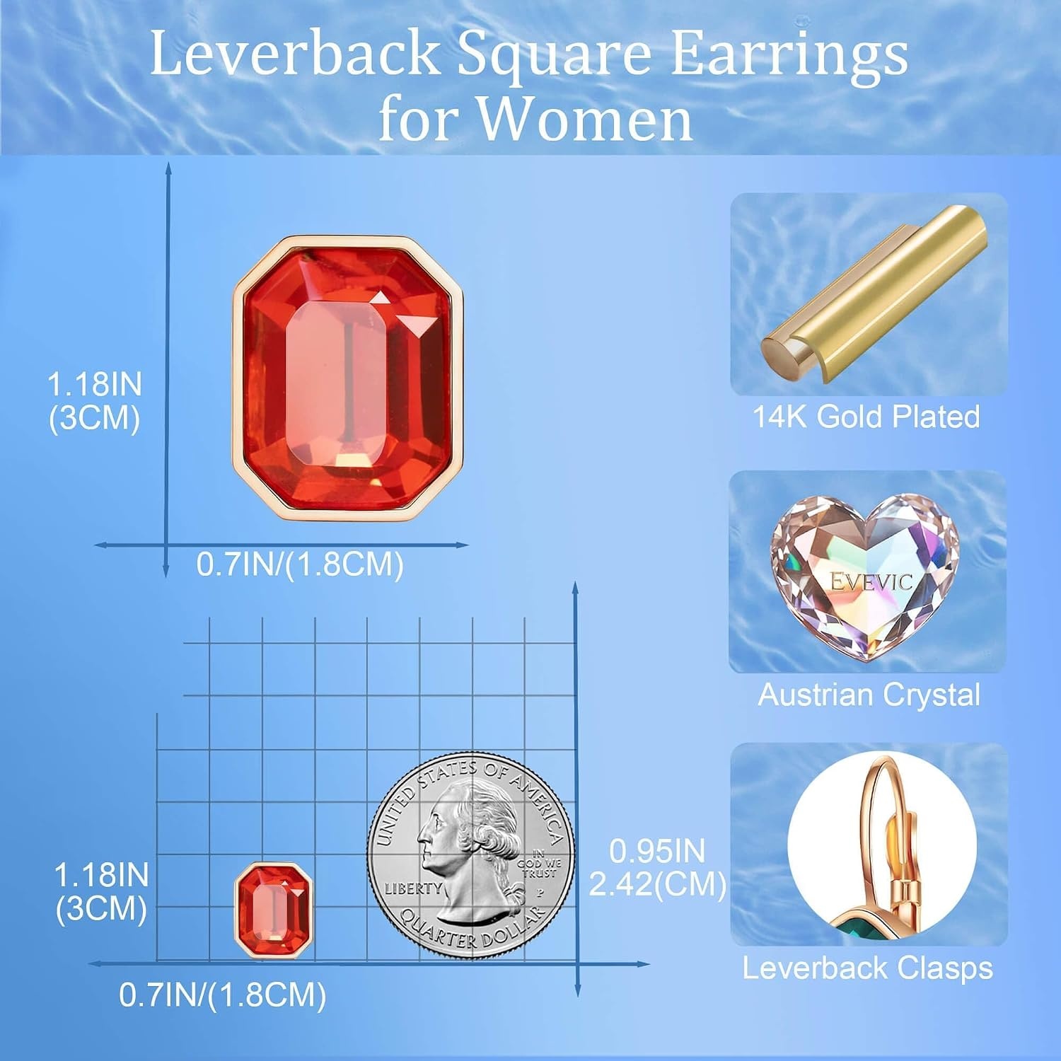 image:imageOctagon Austrian Crystal Dainty Stud Earrings for Women  14K Gold PlatedHypoallergenic S925 Sterling Silver PostBrilliant Octagon CutMinimalist Design for Daily LooksRed