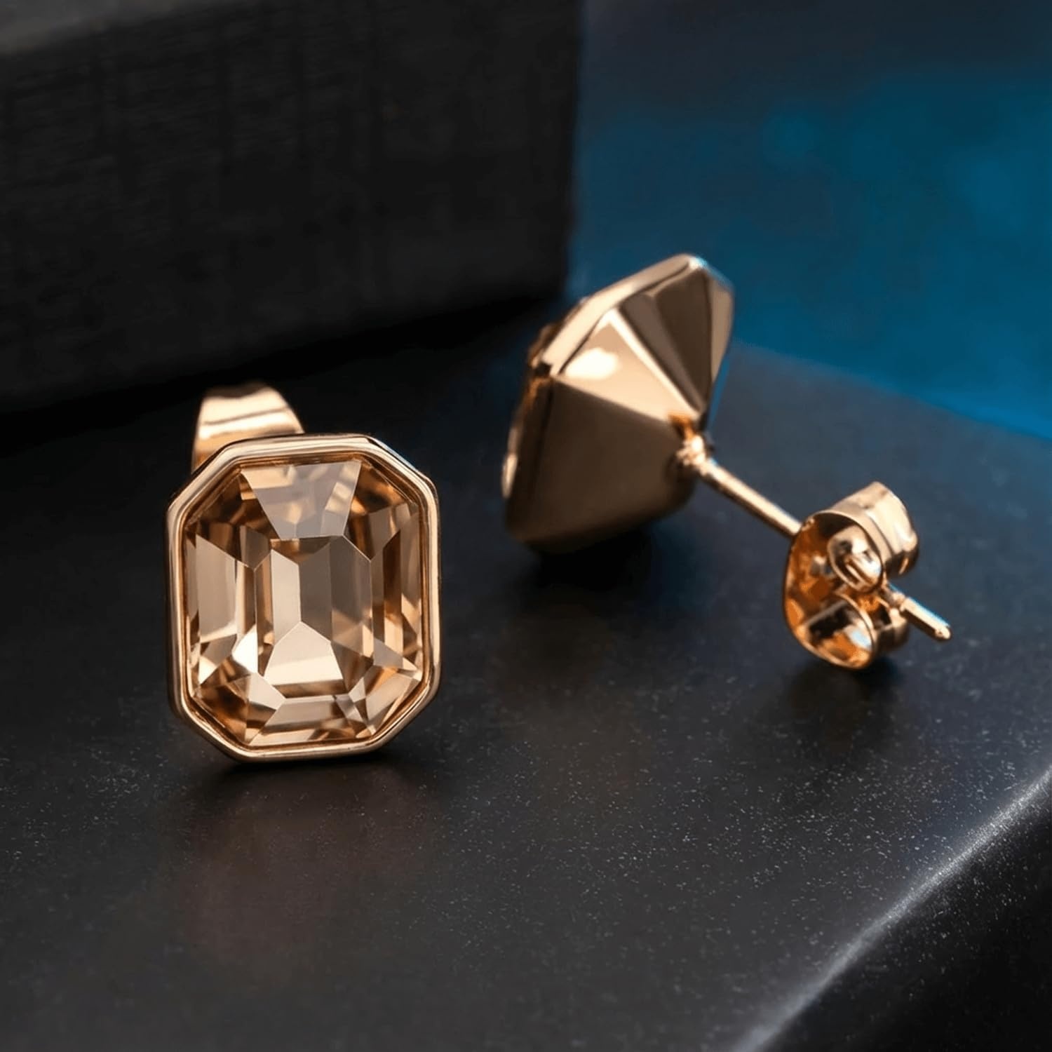 image:imageOctagon Austrian Crystal Dainty Stud Earrings for Women  14K Gold PlatedHypoallergenic S925 Sterling Silver PostBrilliant Octagon CutMinimalist Design for Daily LooksChampagne