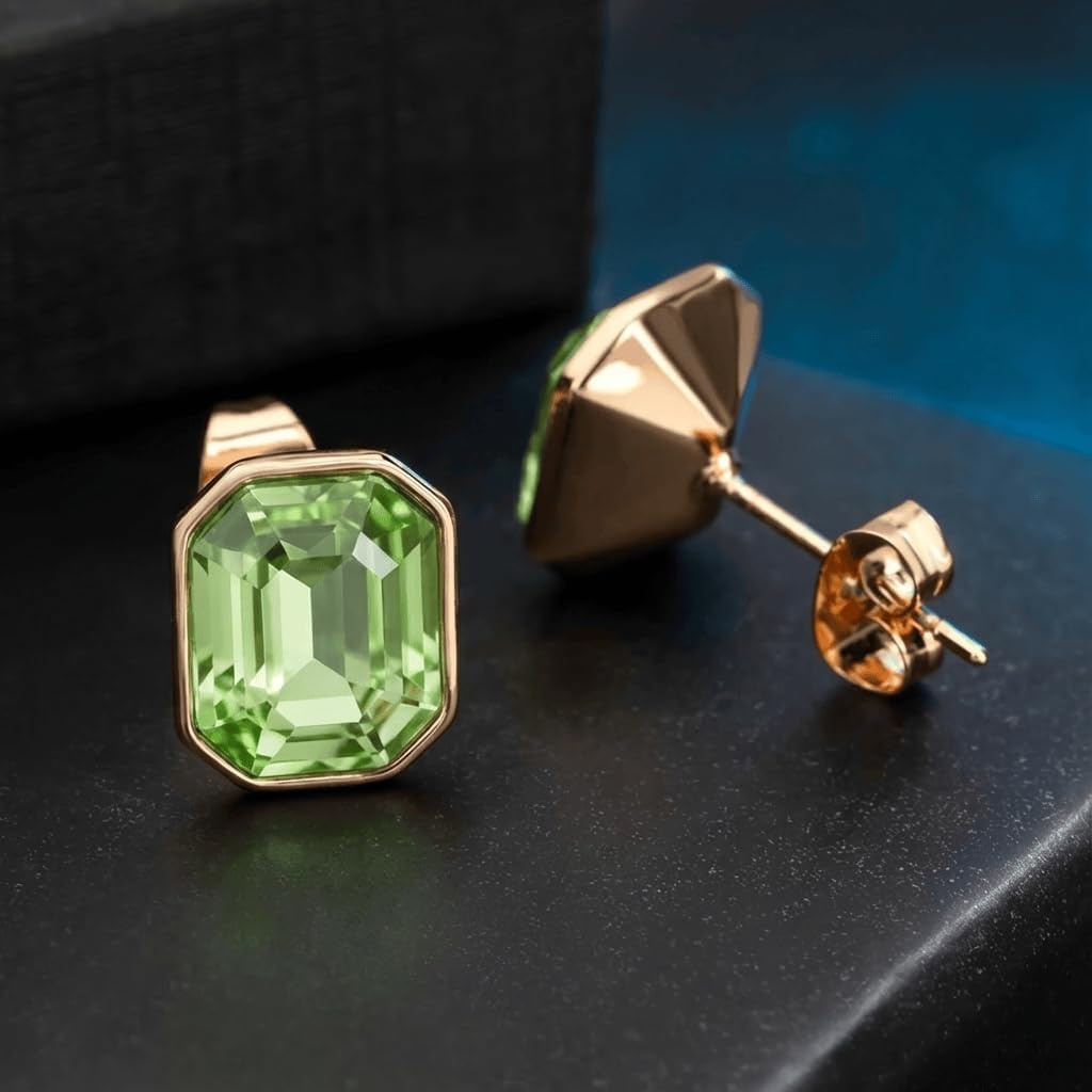 image:imageOctagon Austrian Crystal Dainty Stud Earrings for Women  14K Gold PlatedHypoallergenic S925 Sterling Silver PostBrilliant Octagon CutMinimalist Design for Daily LooksFern Green