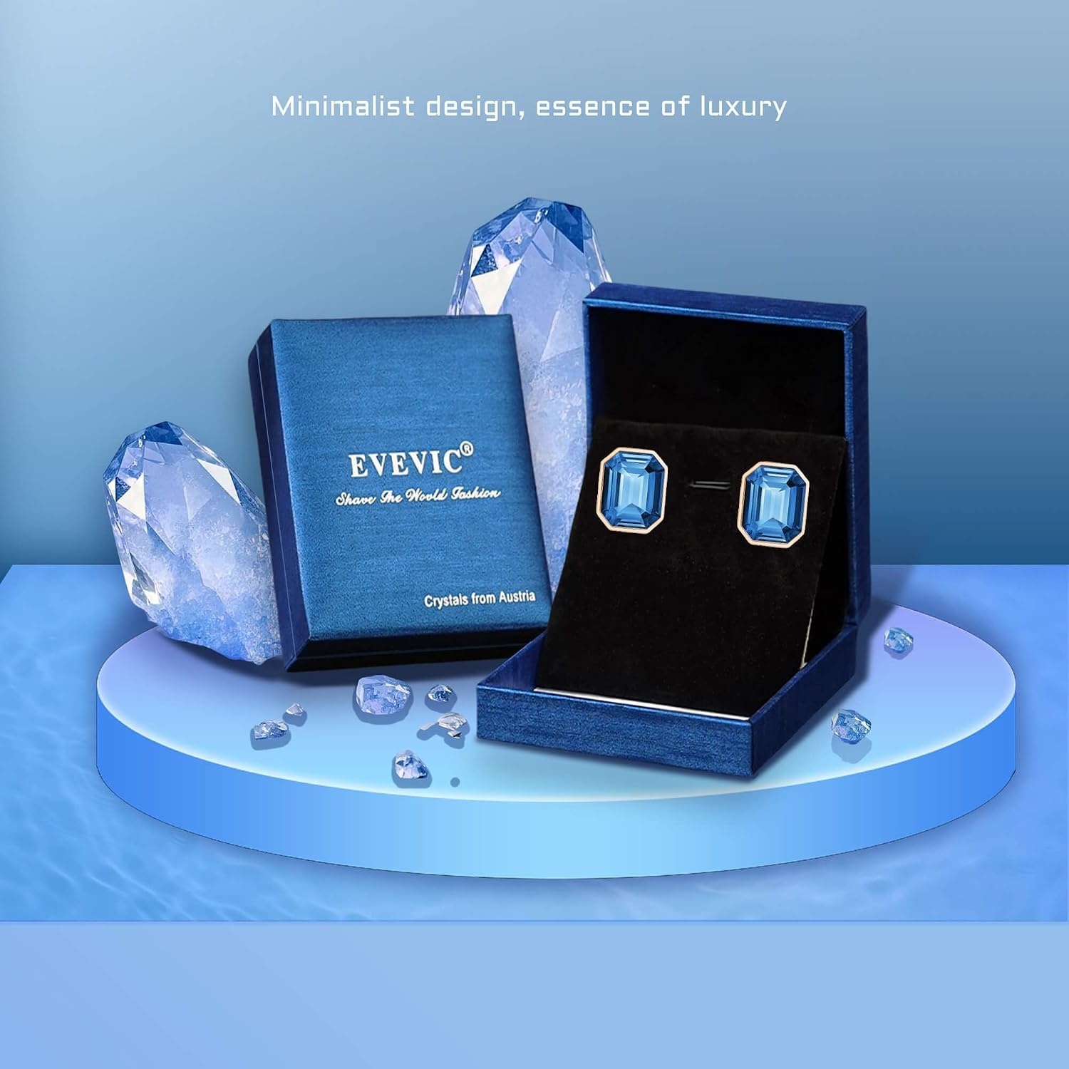image:imageOctagon Austrian Crystal Dainty Stud Earrings for Women  14K Gold PlatedHypoallergenic S925 Sterling Silver PostBrilliant Octagon CutMinimalist Design for Daily LooksDark Blue