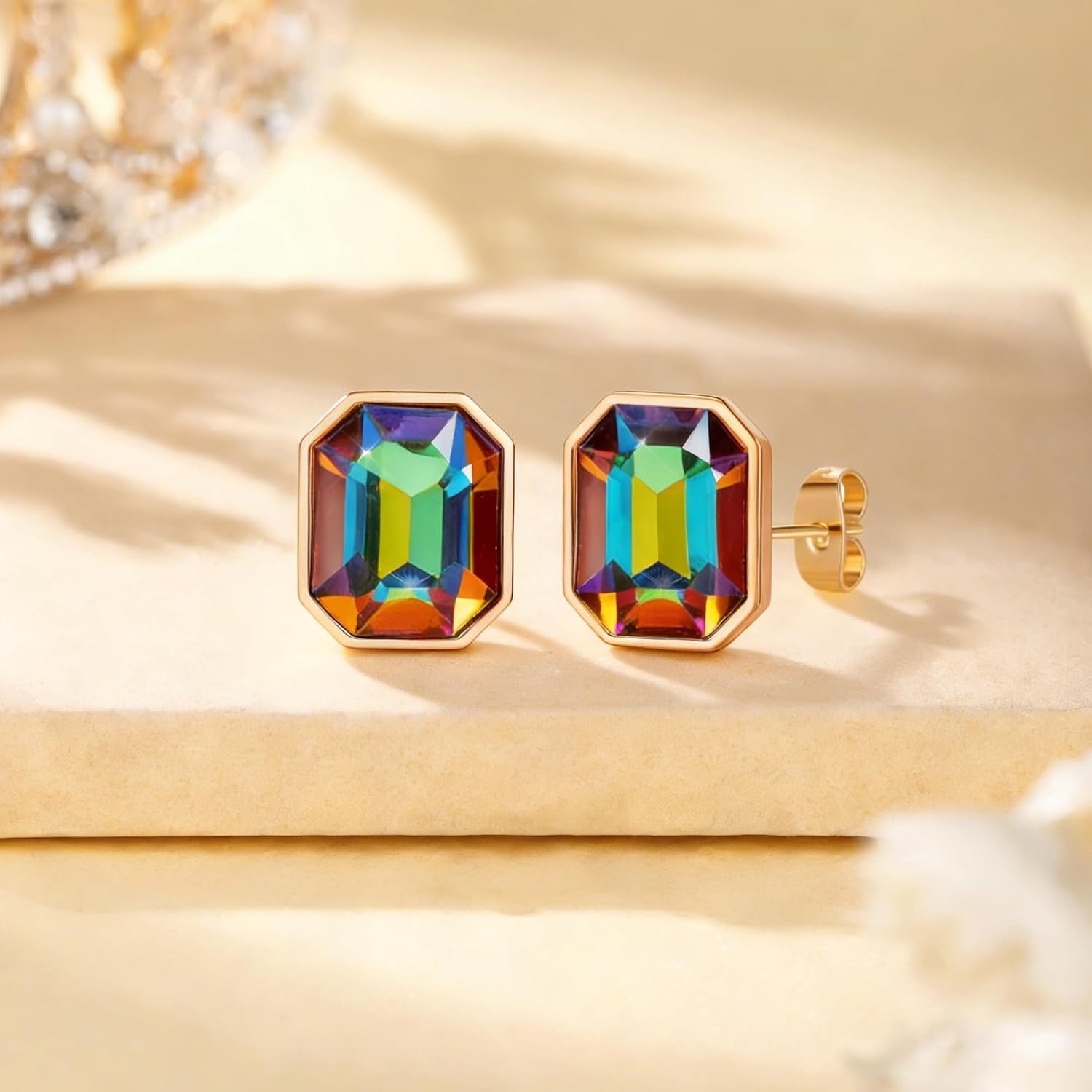 image:imageOctagon Austrian Crystal Dainty Stud Earrings for Women  14K Gold PlatedHypoallergenic S925 Sterling Silver PostBrilliant Octagon CutMinimalist Design for Daily LooksVitrail Medium
