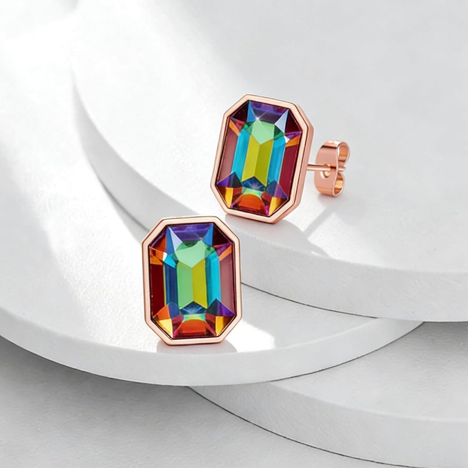 image:imageOctagon Austrian Crystal Dainty Stud Earrings for Women  14K Gold PlatedHypoallergenic S925 Sterling Silver PostBrilliant Octagon CutMinimalist Design for Daily LooksVitrail Medium