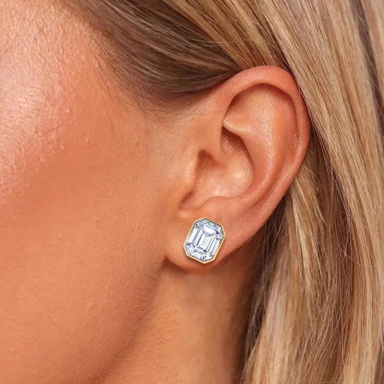 image:imageOctagon Austrian Crystal Dainty Stud Earrings for Women  14K Gold PlatedHypoallergenic S925 Sterling Silver PostBrilliant Octagon CutMinimalist Design for Daily LooksClear White