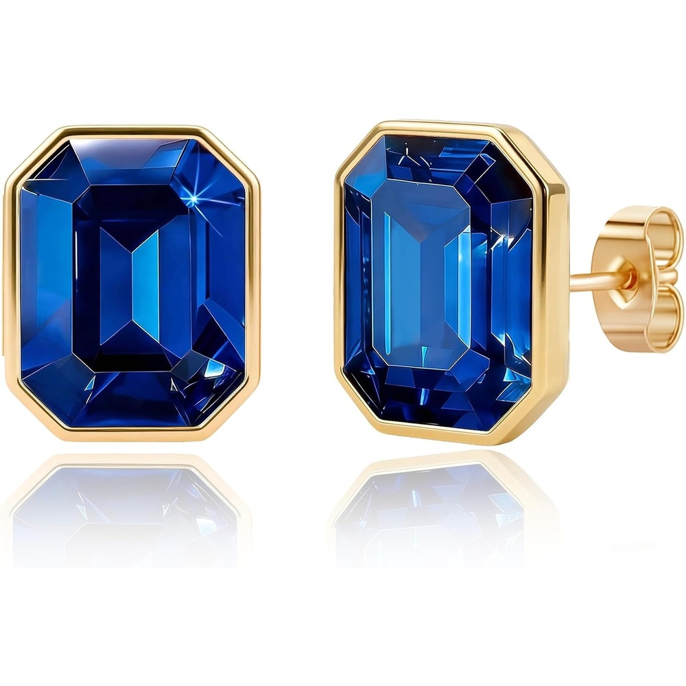 image:imageOctagon Austrian Crystal Dainty Stud Earrings for Women  14K Gold PlatedHypoallergenic S925 Sterling Silver PostBrilliant Octagon CutMinimalist Design for Daily LooksRoyal Blue