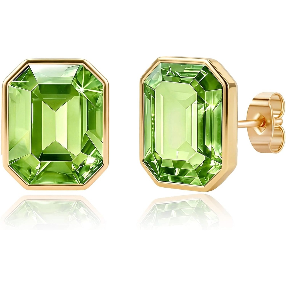 image:imageOctagon Austrian Crystal Dainty Stud Earrings for Women  14K Gold PlatedHypoallergenic S925 Sterling Silver PostBrilliant Octagon CutMinimalist Design for Daily LooksFern Green