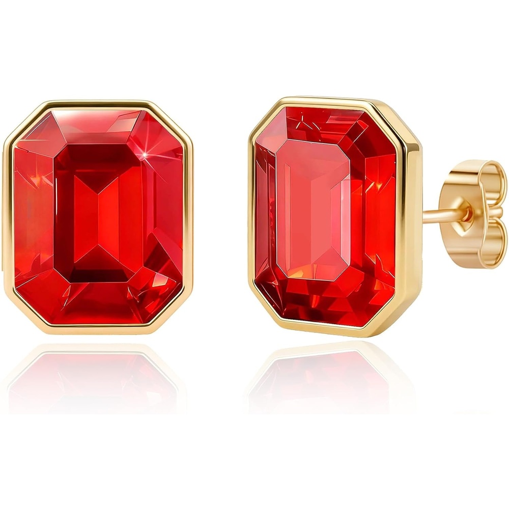 image:imageOctagon Austrian Crystal Dainty Stud Earrings for Women  14K Gold PlatedHypoallergenic S925 Sterling Silver PostBrilliant Octagon CutMinimalist Design for Daily LooksRed