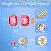image:imageOctagon Austrian Crystal Dainty Stud Earrings for Women  14K Gold PlatedHypoallergenic S925 Sterling Silver PostBrilliant Octagon CutMinimalist Design for Daily LooksPink