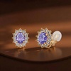 image:imageOval Austrian Crystal Halo Clip On Earrings for Women  Oval Austrian Crystal with Zircon Halo14K GoldPlatedSilicone Comfort PadGift Box IncludedFor Daily and Evening EventsLavender